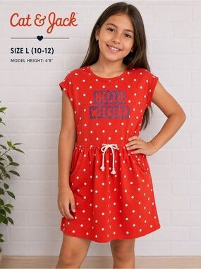 CAT & JACK little girls casual tie waist polka dot dress/ size L 10-12